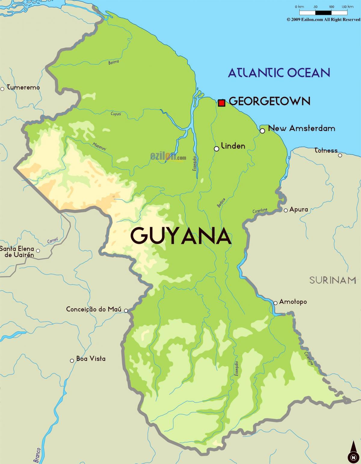 carte de la carte physique de la Guyane