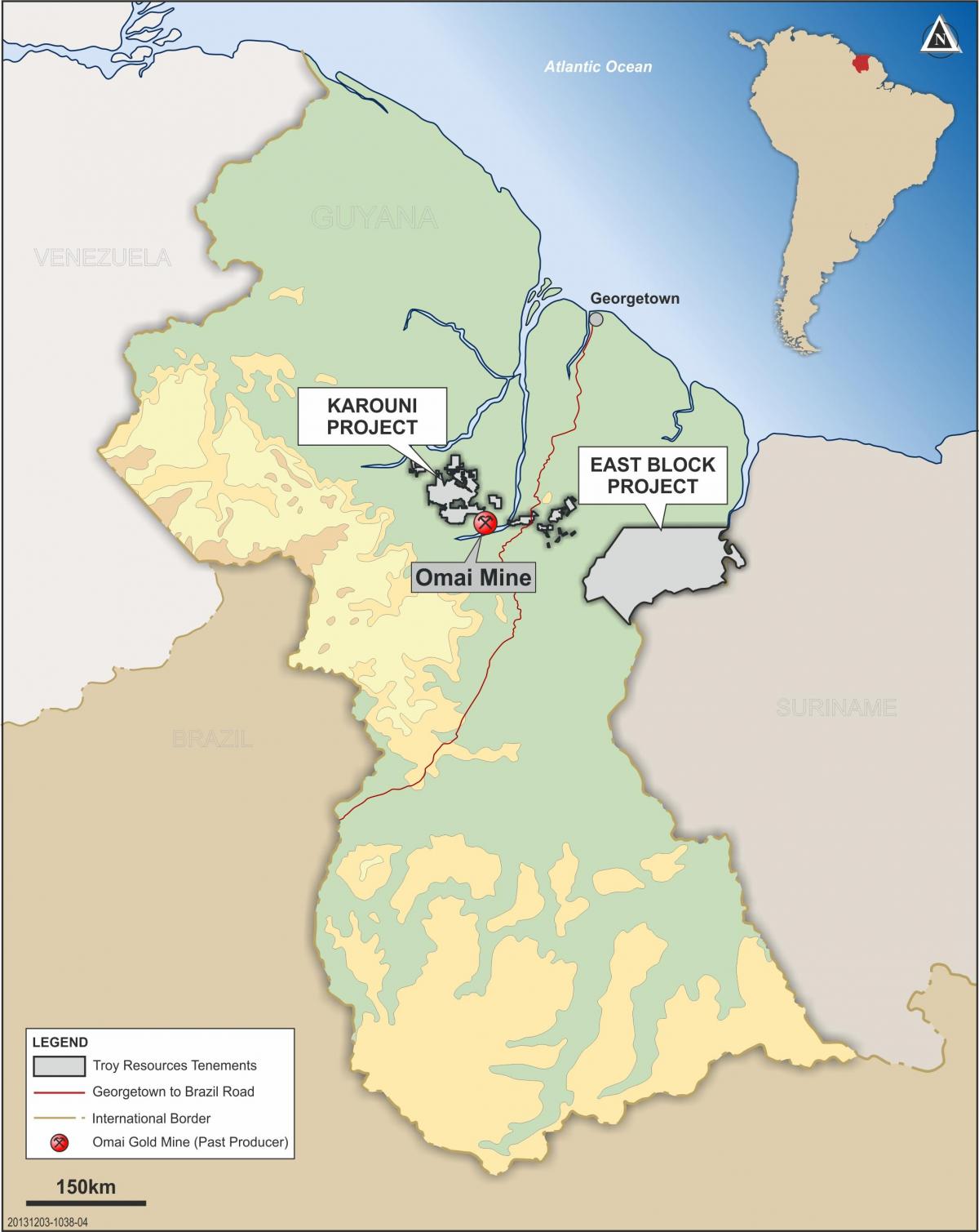 carte de la Guyane montrant des ressources minérales