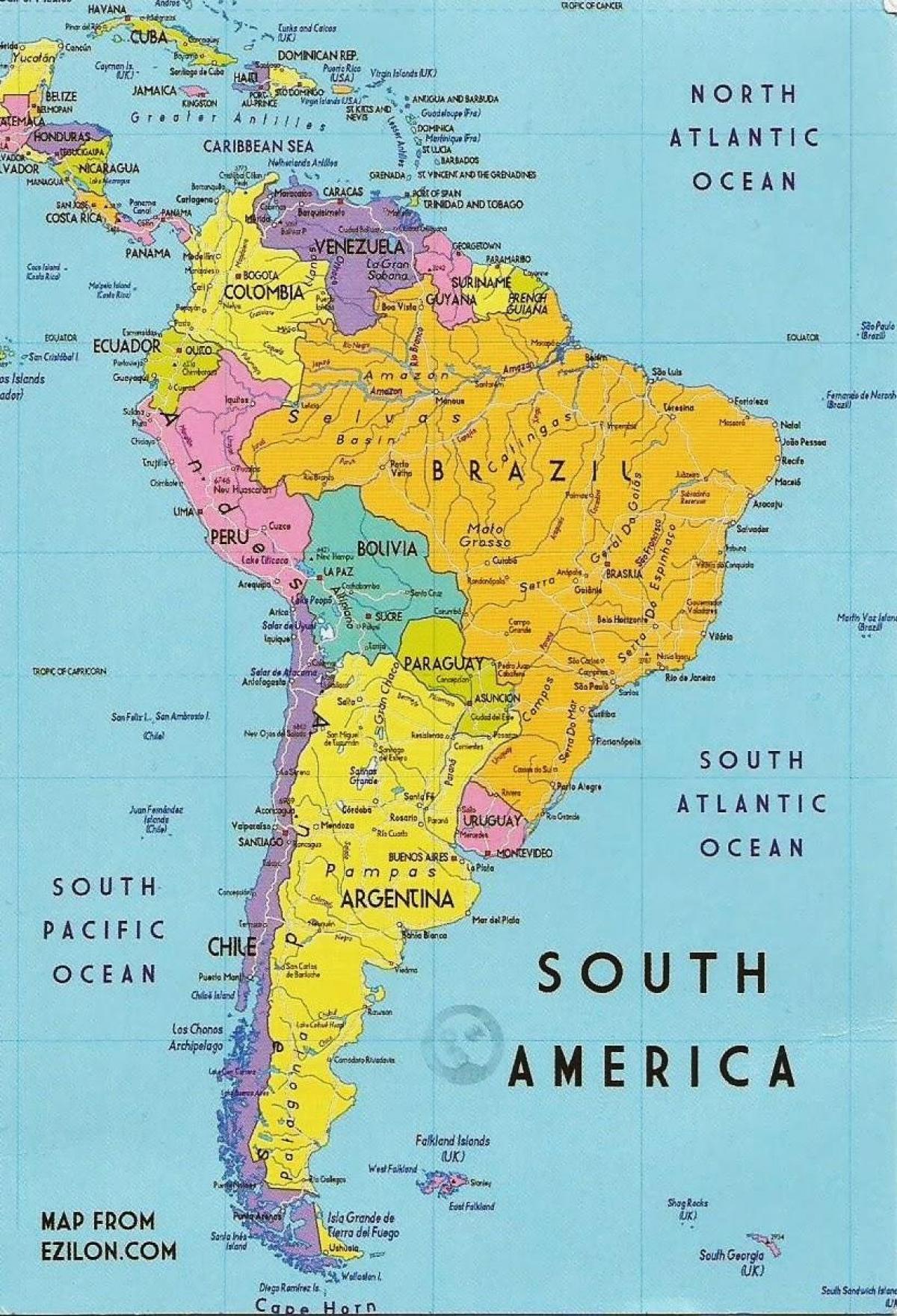 carte de la Guyane en amérique du sud 