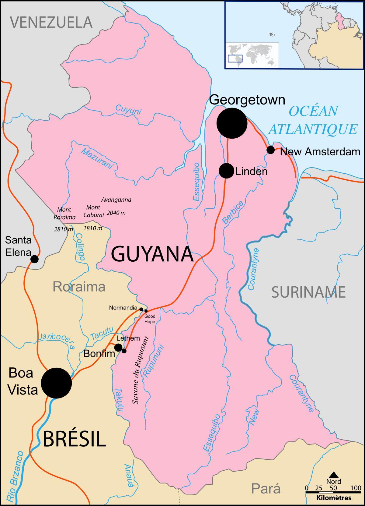 carte de la Guyane emplacement sur le monde