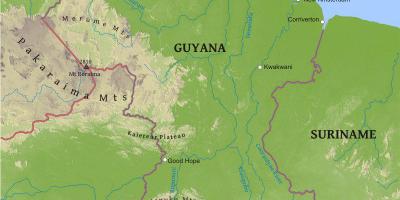 Carte de la Guyane montrant la plaine côtière basse