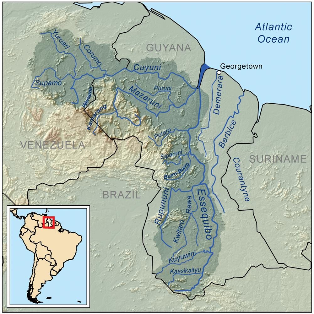 carte de la Guyane montrant les rivières
