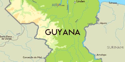 Carte de la carte physique de la Guyane