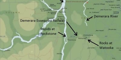 Carte de l'essequibo de la côte de la Guyane