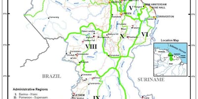 Carte de la Guyane montrant les régions